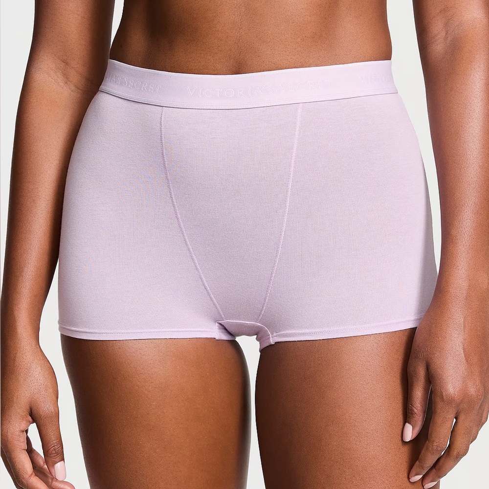 VS Logo Cotton High Waist Boyshort Panty - Lilac - Small